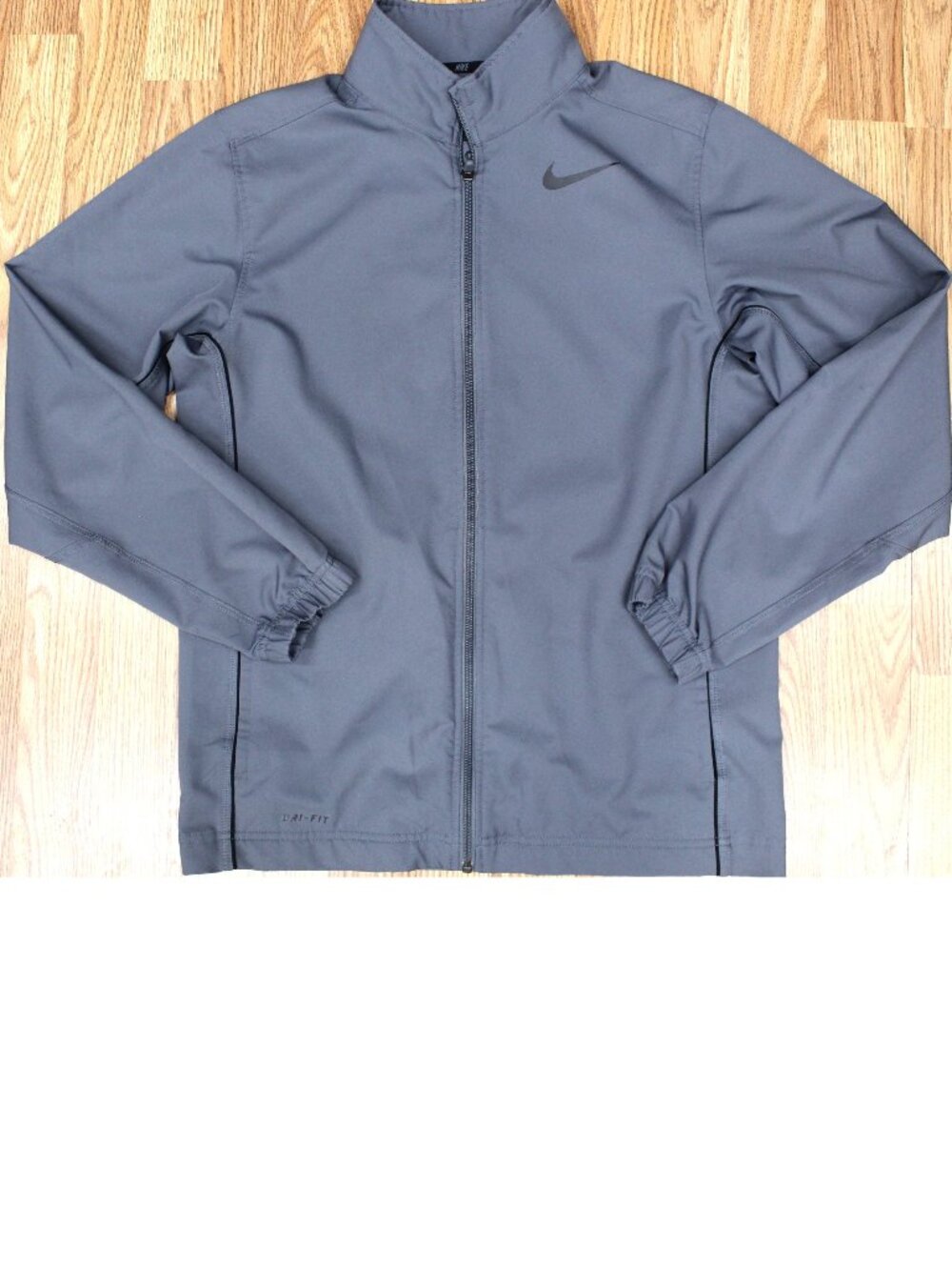 NIKE DRI-FIT FULL ZIP LIGHTWEIGHT JACKET POLYESTER BLACK & GRAY SMALL, S